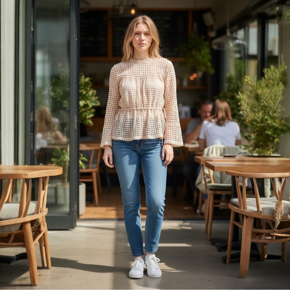 Pink Eyelet Peasant Blouse
